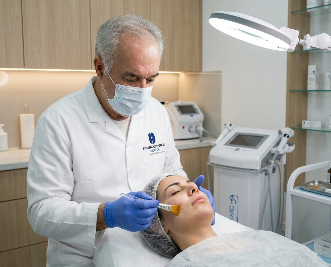 Clinical shot of Glycol 30% solution with pH 2.0 meter